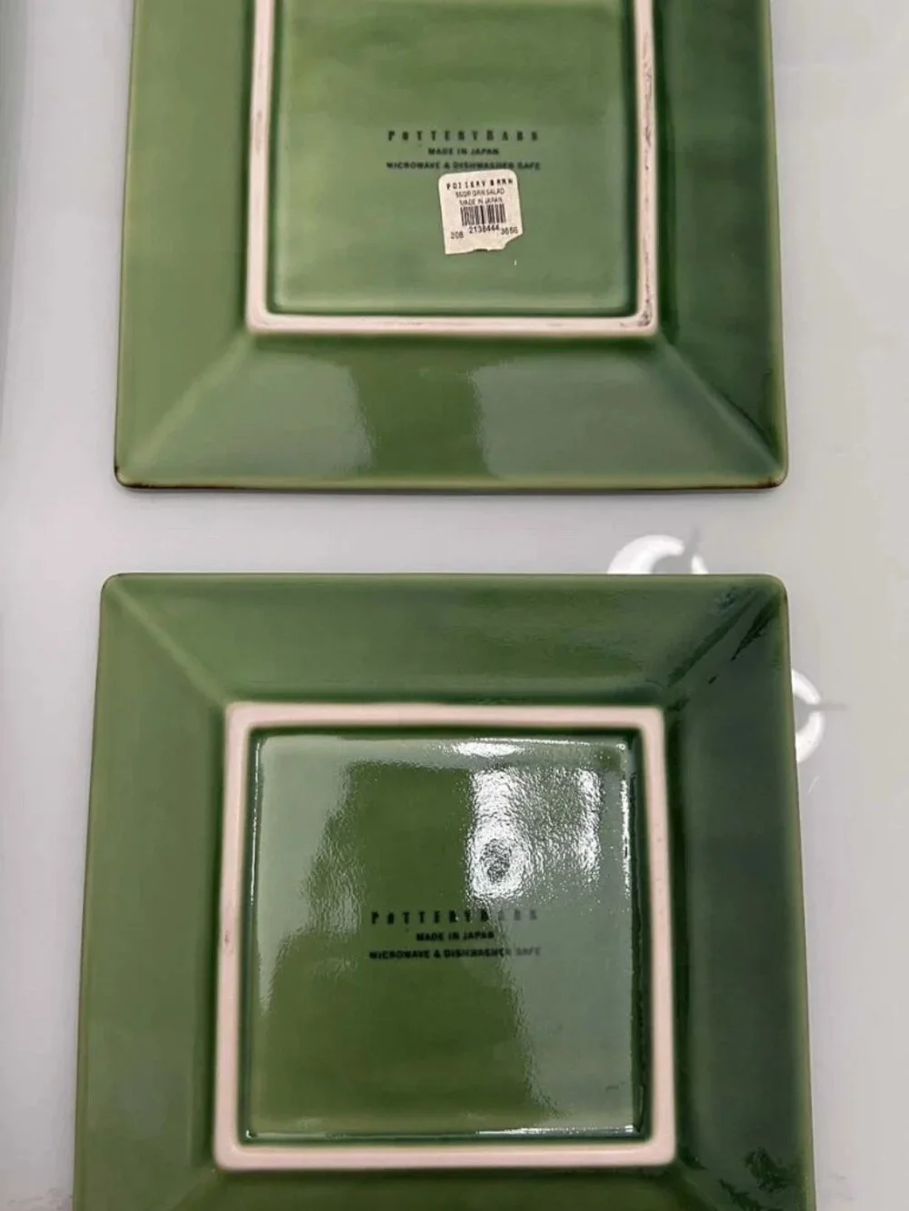 Set of 4 Pottery Barn Asian Green Square Salad Plates - Japan